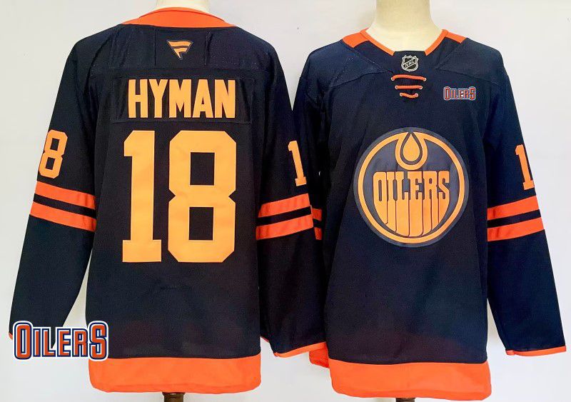 Men Edmonton Oilers #18 Hyman Black Fanatics 2025 NHL Jersey style 2